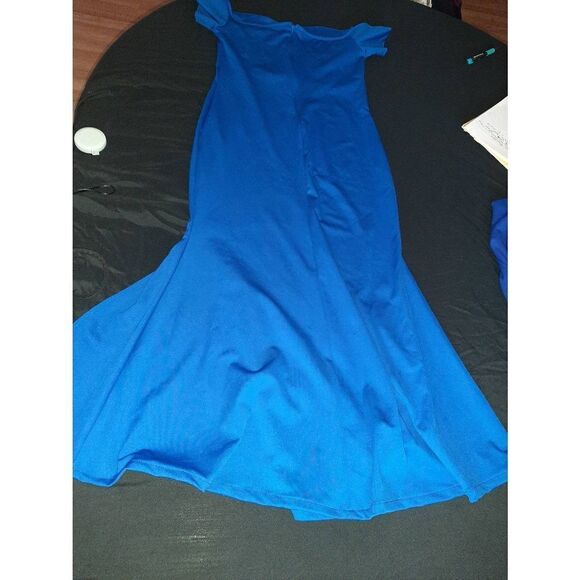 Medium Royal Blue Bateau Boat Neck Elegant Stretchy Maxi Dress Prom Bridesmaid - Picture 4 of 4